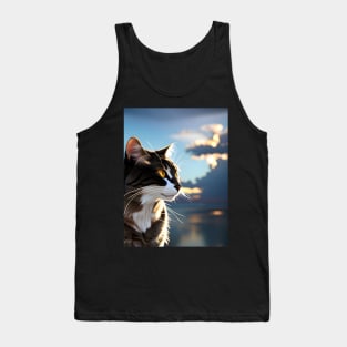 Cat with Clouds - Modern Digital Art Tank Top